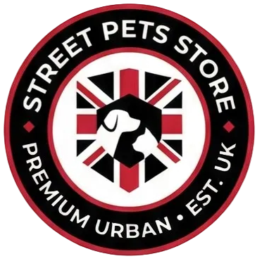 Logo of Street Pets Store with a Union Jack design on a white background