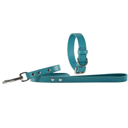Baker & Bray Sustainable Leather Dog Collar & Lead Set | Lagoon